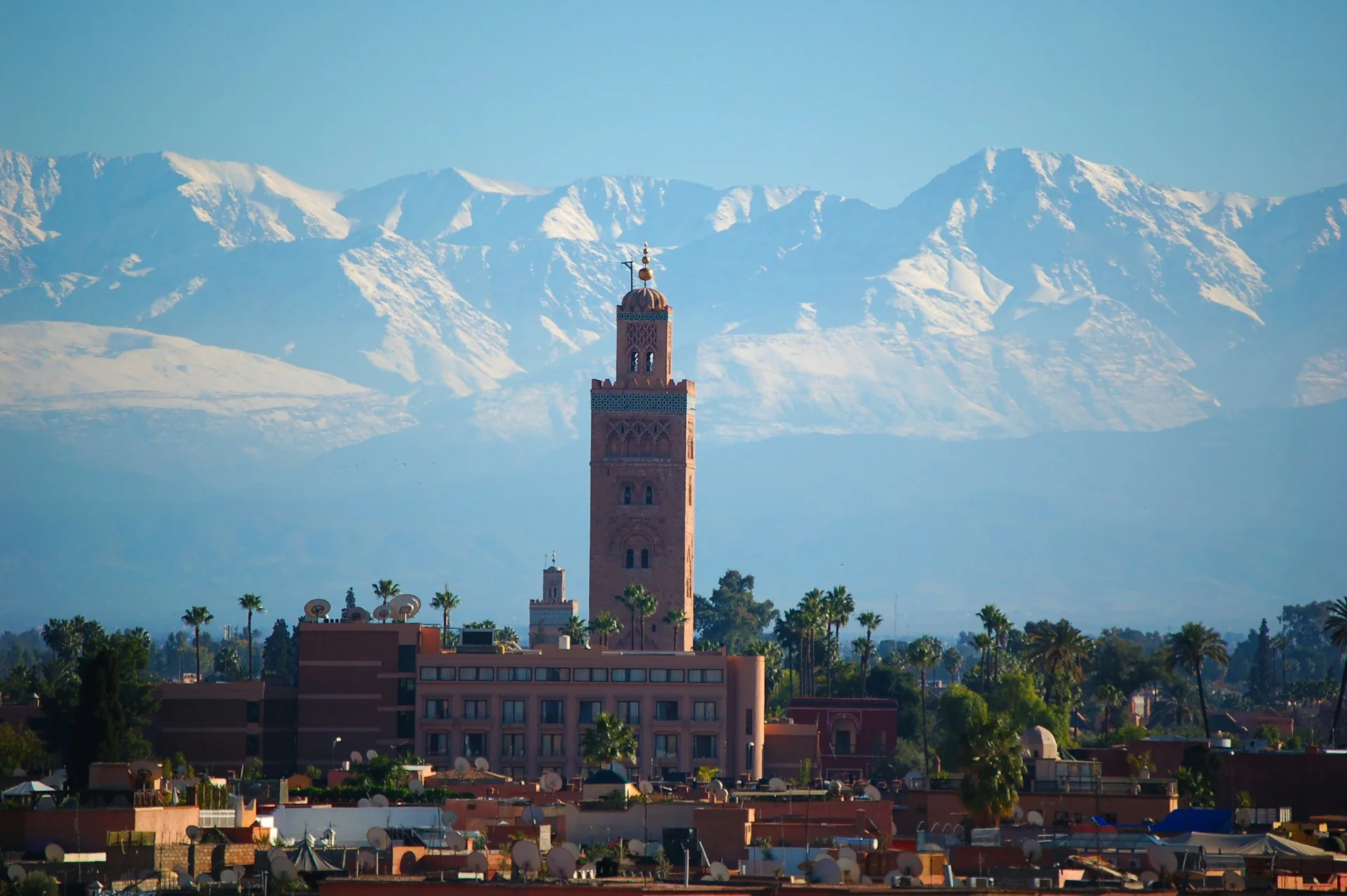 Marrakech skyline with the Atlas Mountains in the background